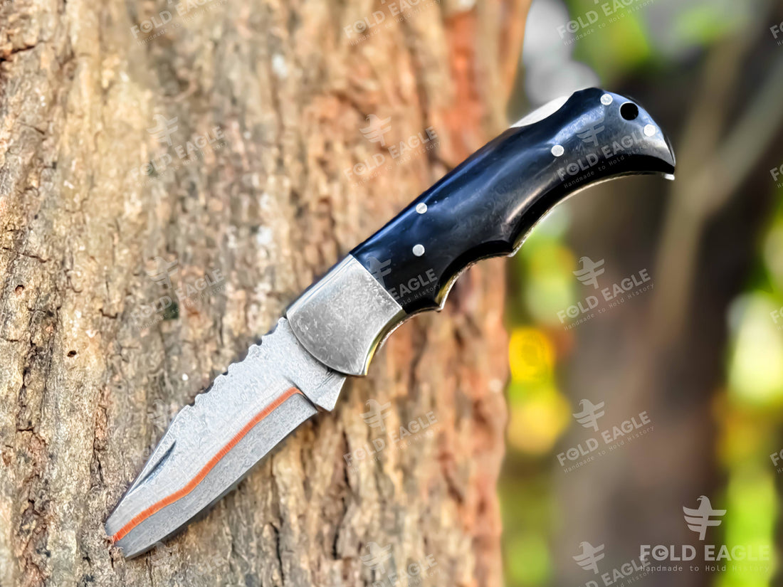 Folding Pocket Knife Gift for Men, Husband, Dad, Brother, Grandpa, Groomsmen – Custom Handmade Knife with Leather Sheath