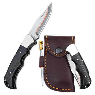 Handmade Copper Damascus Steel Folding Pocket Knife with Wengi Wood Handle, for Camping, Outdoor & Everyday Use